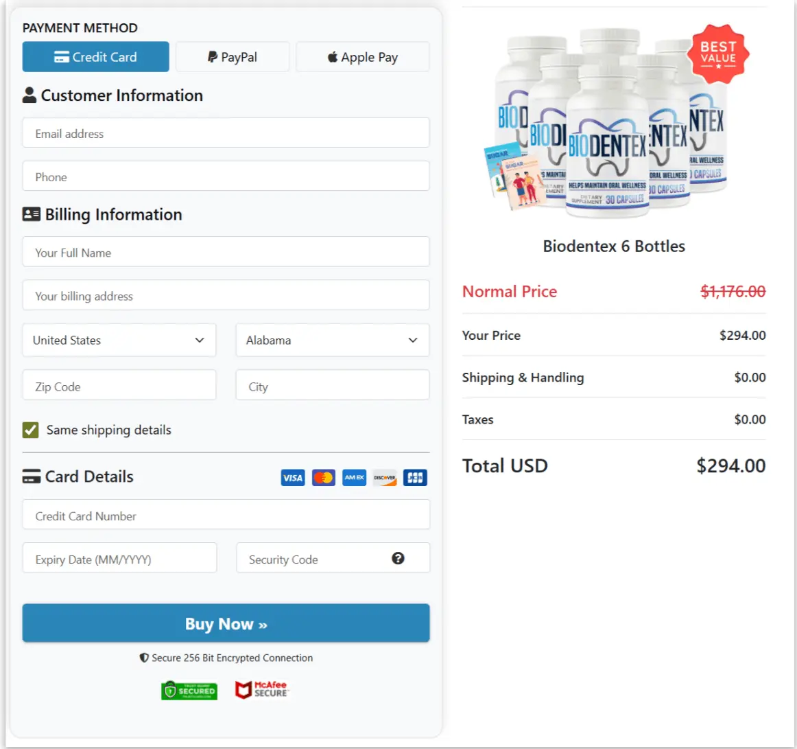 BioDentex Secure Checkout Page
